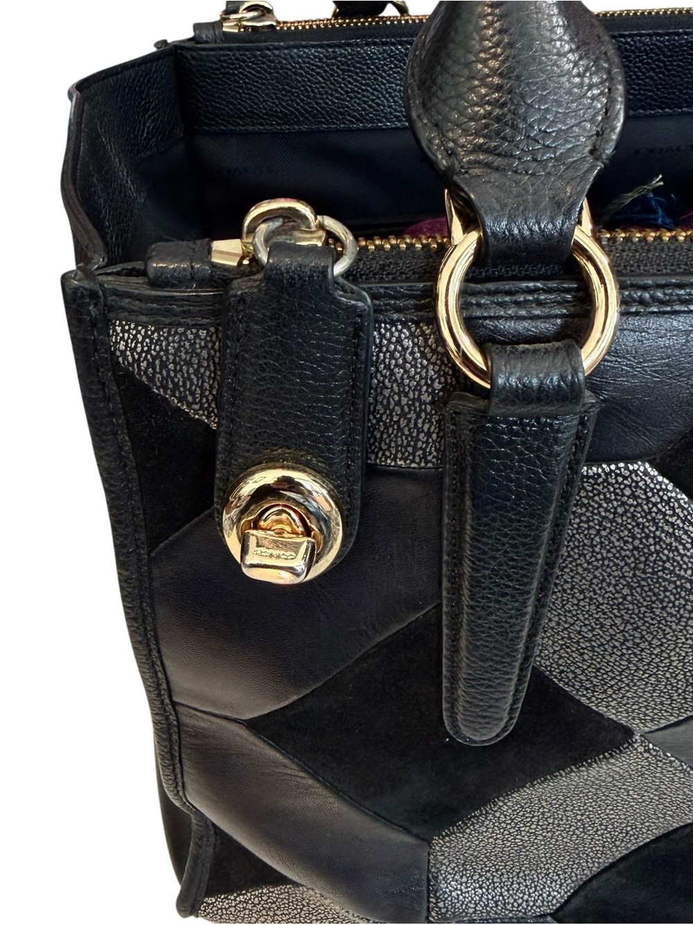 Coach Crosby Black and Grey Metallic Patchwork Leather Tote Bucket-Purse - Picture 11 of 16